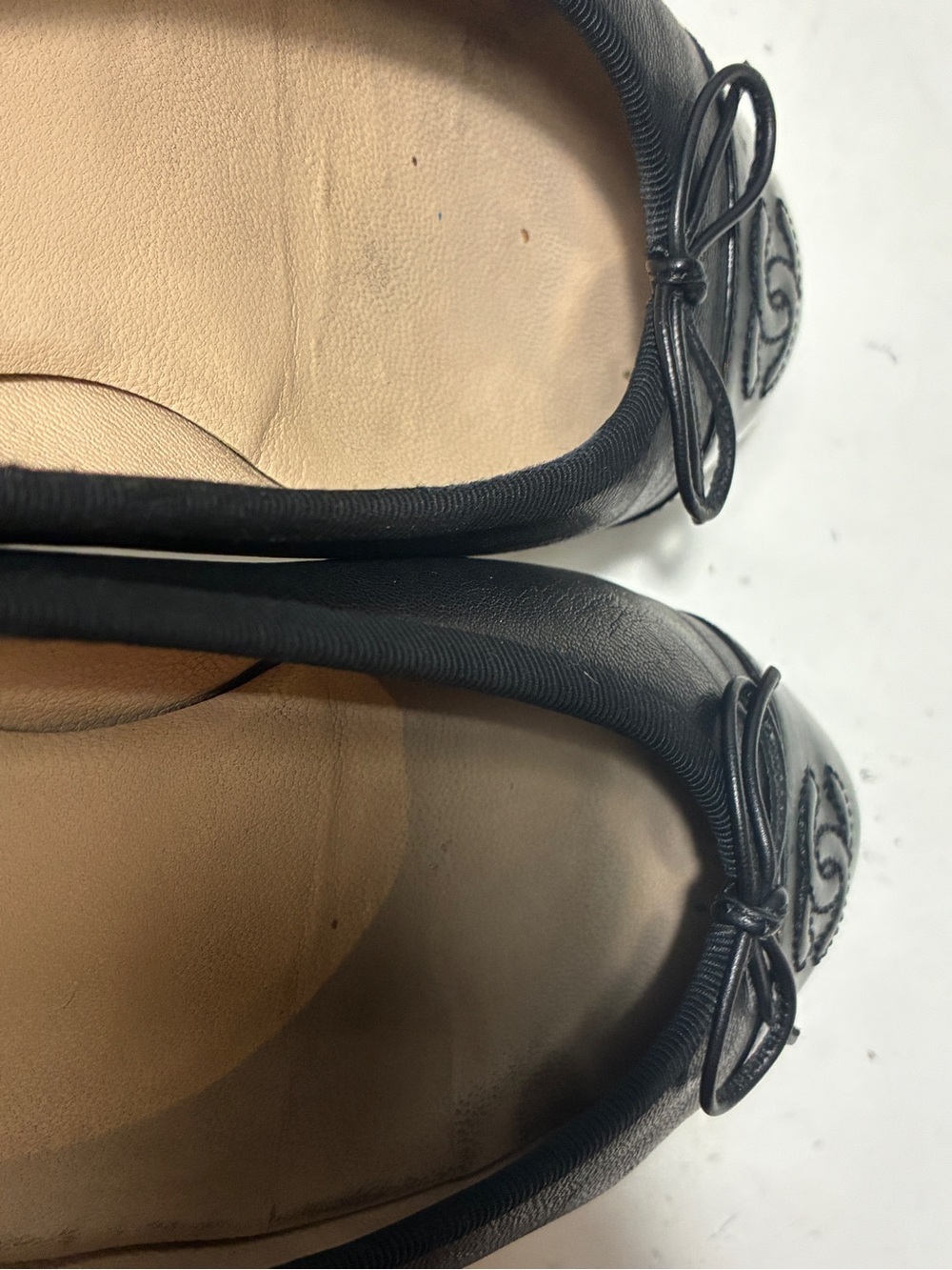 CHANEL Black Ballet Flats with Patent Cap-Toe - Picture 9 of 14
